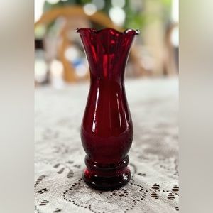 Vintage Anchor Hocking 6" Ruby Red Ruffled Edge Glass Vase